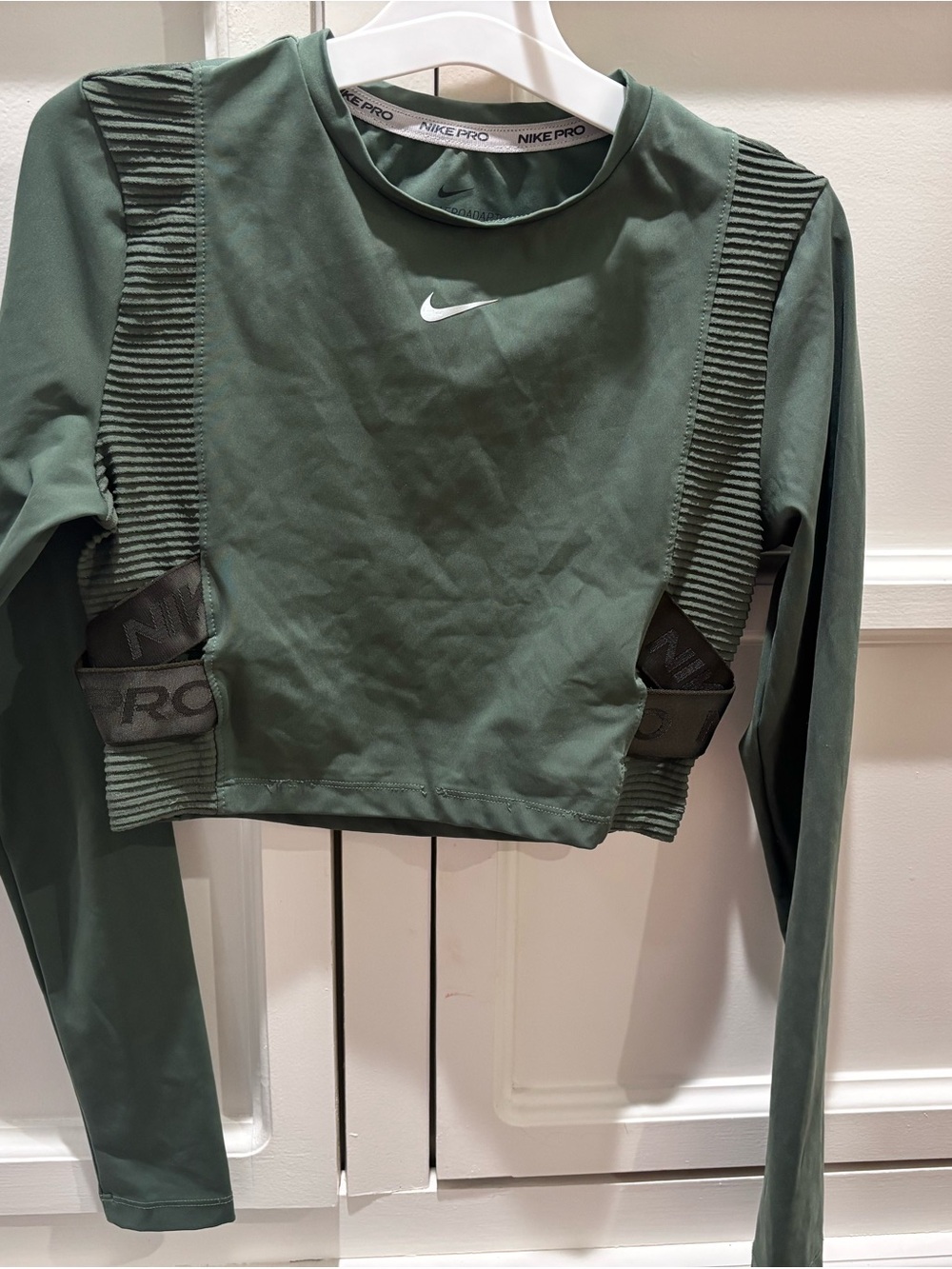 Nike Pro Olive Green Cropped Long Sleeve Top